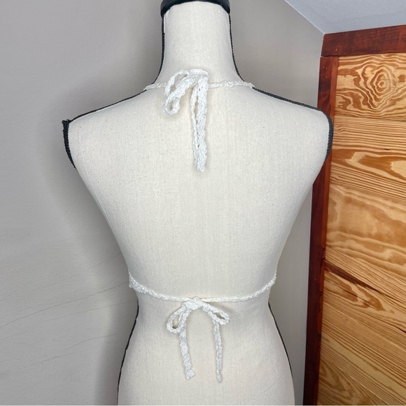 Unbranded White Cream Crochet Halter Crop Top Extra Small Small - Picture 3 of 6